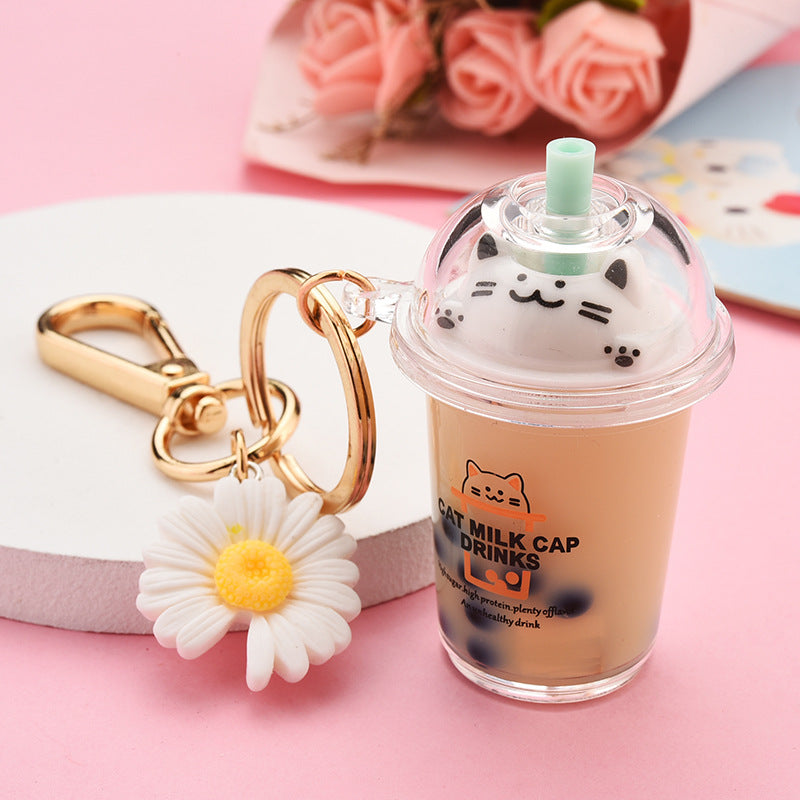 Cat Bubble Milk Tea Cup Keychain
