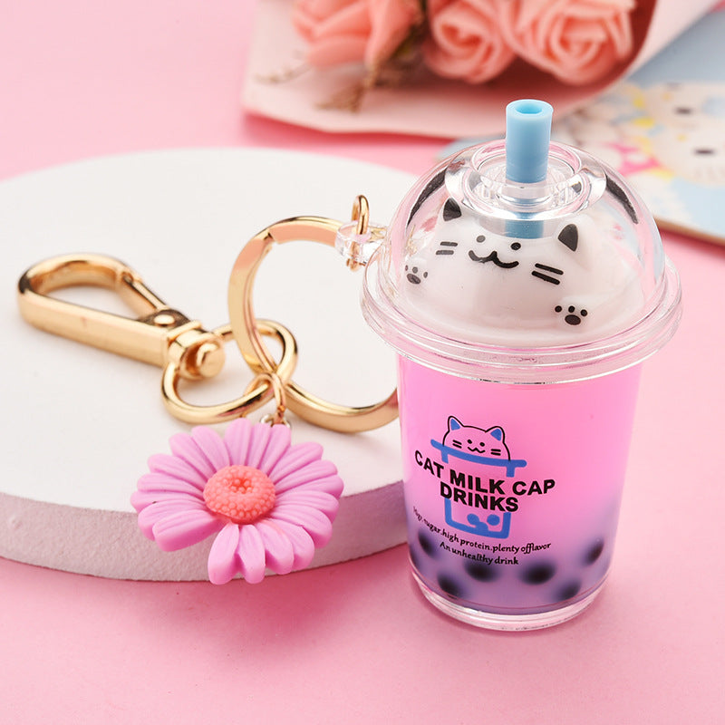 Cat Bubble Milk Tea Cup Keychain