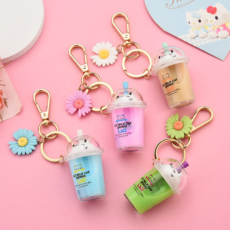 Cat Bubble Milk Tea Cup Keychain