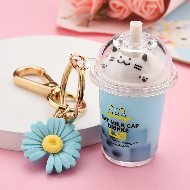 Cat Bubble Milk Tea Cup Keychain
