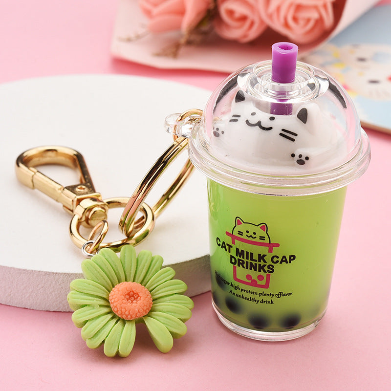 Cat Bubble Milk Tea Cup Keychain