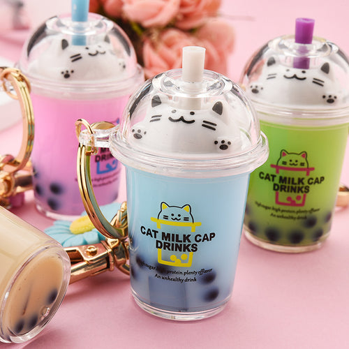 Cat Bubble Milk Tea Cup Keychain
