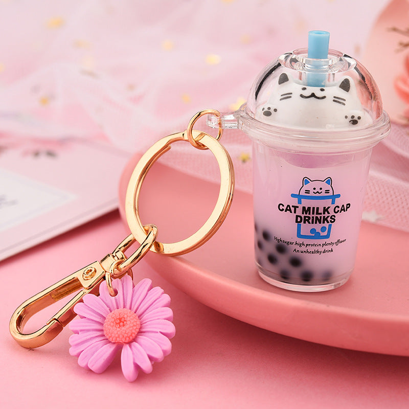 Cat Bubble Milk Tea Cup Keychain